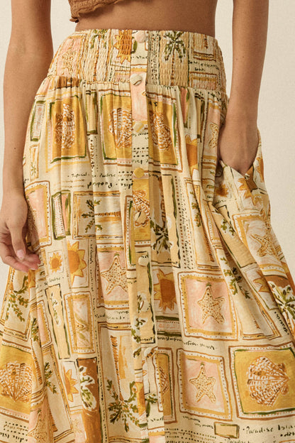 Pure Paradise Tropical-Print Button Maxi Skirt
