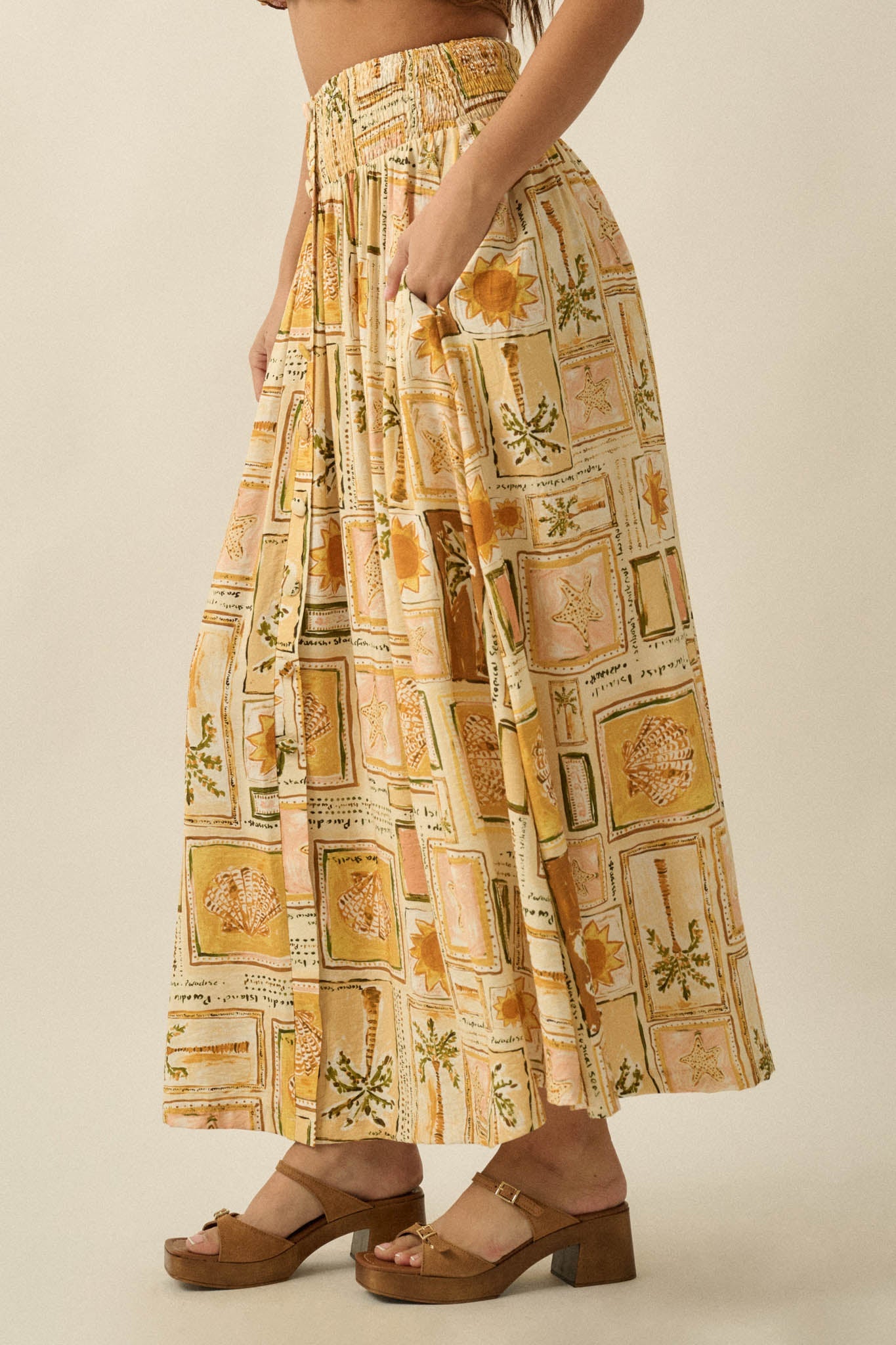 Pure Paradise Tropical-Print Button Maxi Skirt