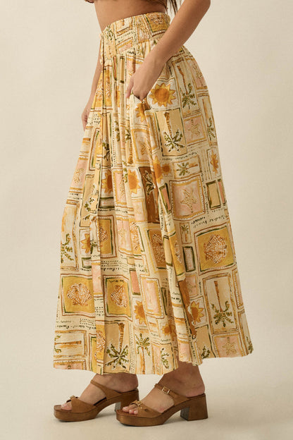 Pure Paradise Tropical-Print Button Maxi Skirt