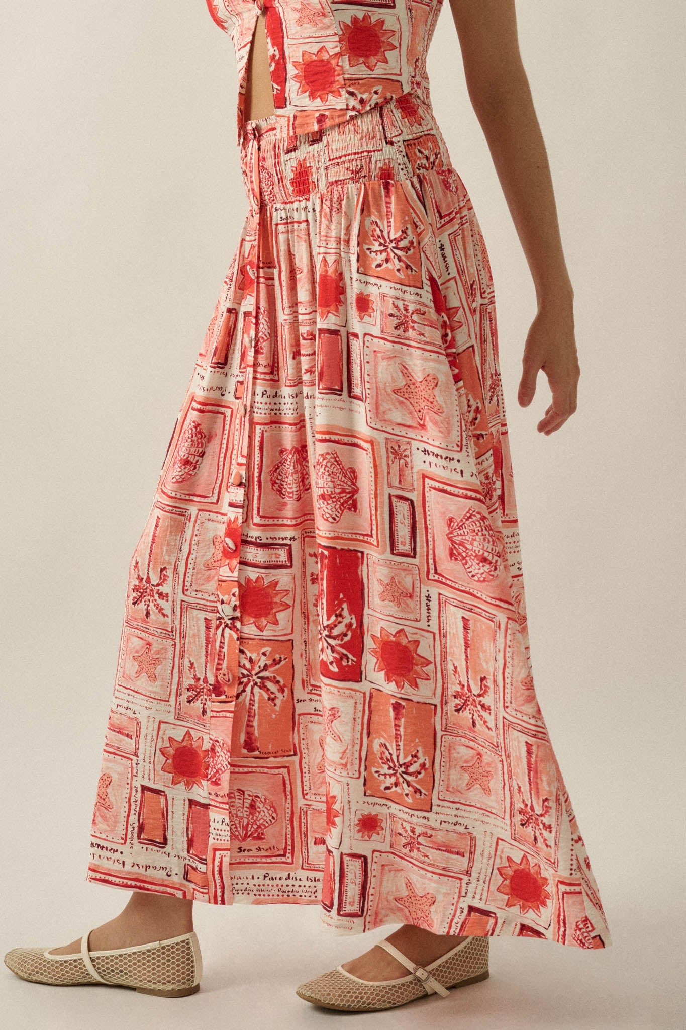 Pure Paradise Tropical-Print Button Maxi Skirt