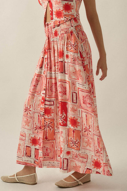 Pure Paradise Tropical-Print Button Maxi Skirt