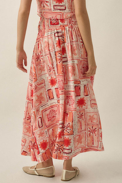 Pure Paradise Tropical-Print Button Maxi Skirt
