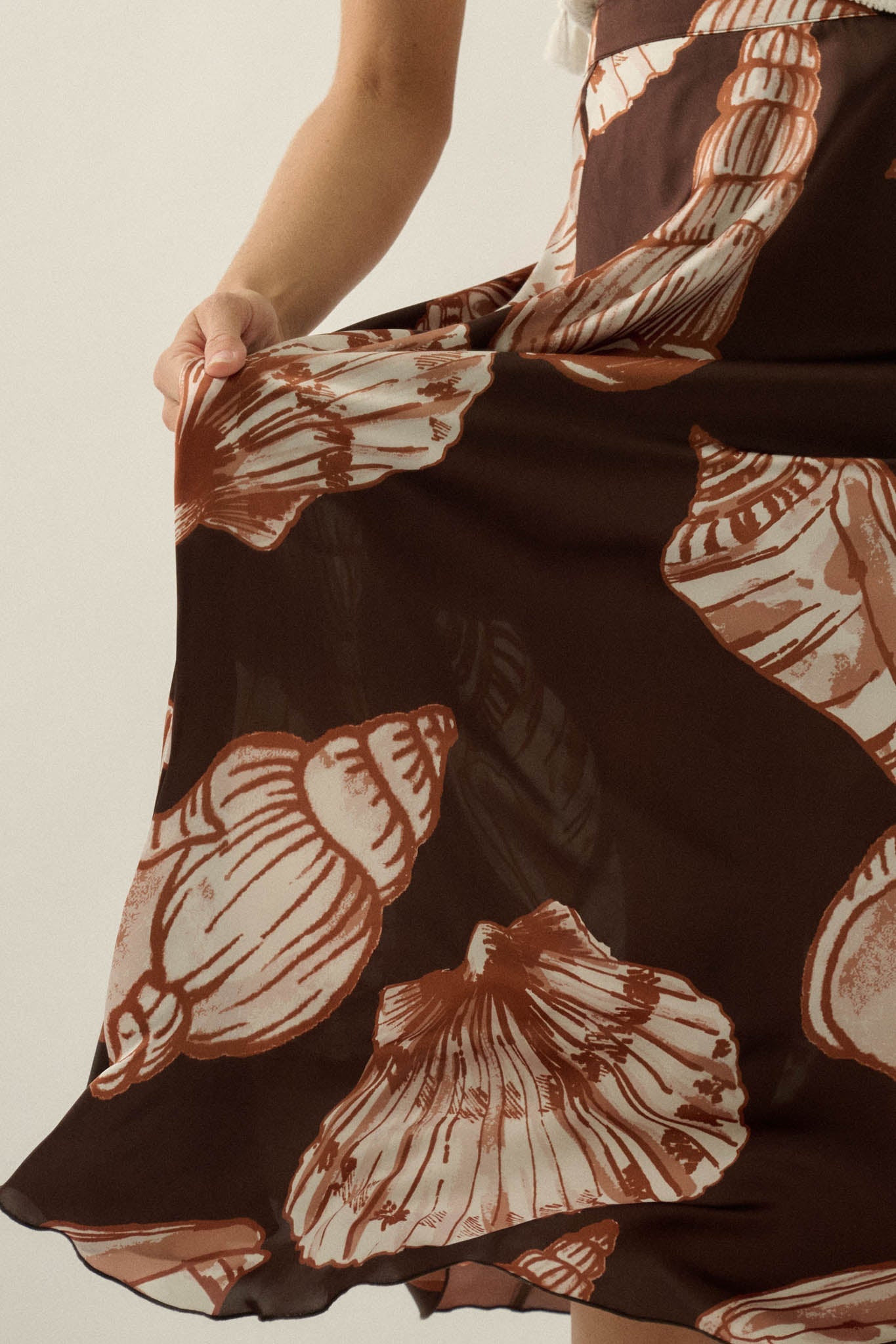Enchanted Cove Shell-Print Satin A-Line Maxi Skirt