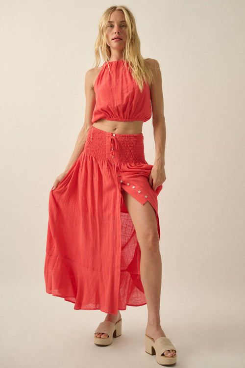 Free As Can Be Cotton Gauze Button-Front Maxi Skirt