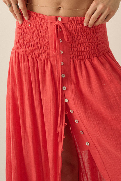 Free As Can Be Cotton Gauze Button-Front Maxi Skirt