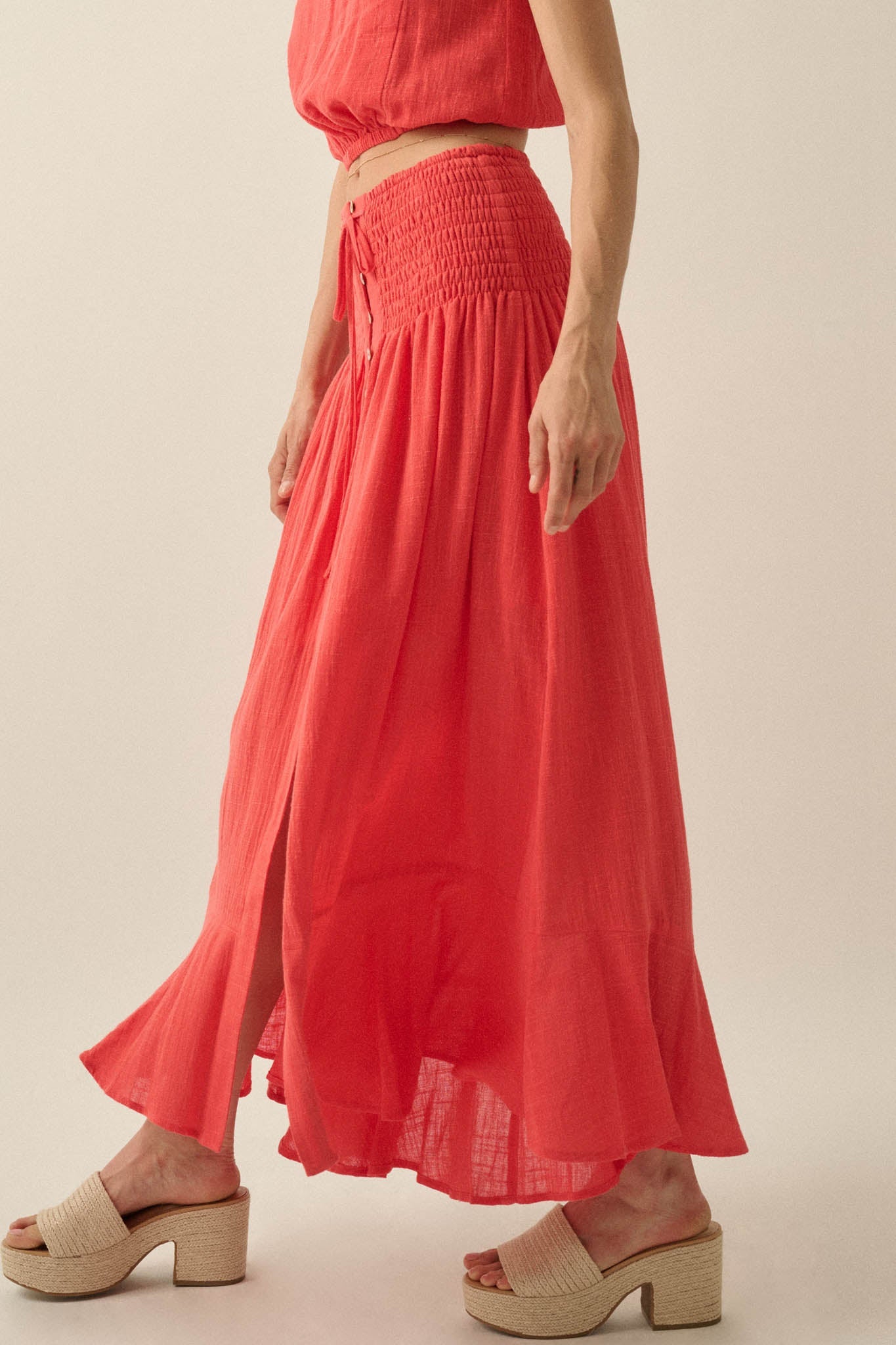 Free As Can Be Cotton Gauze Button-Front Maxi Skirt