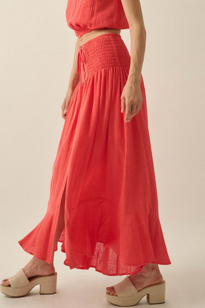 Free As Can Be Cotton Gauze Button-Front Maxi Skirt