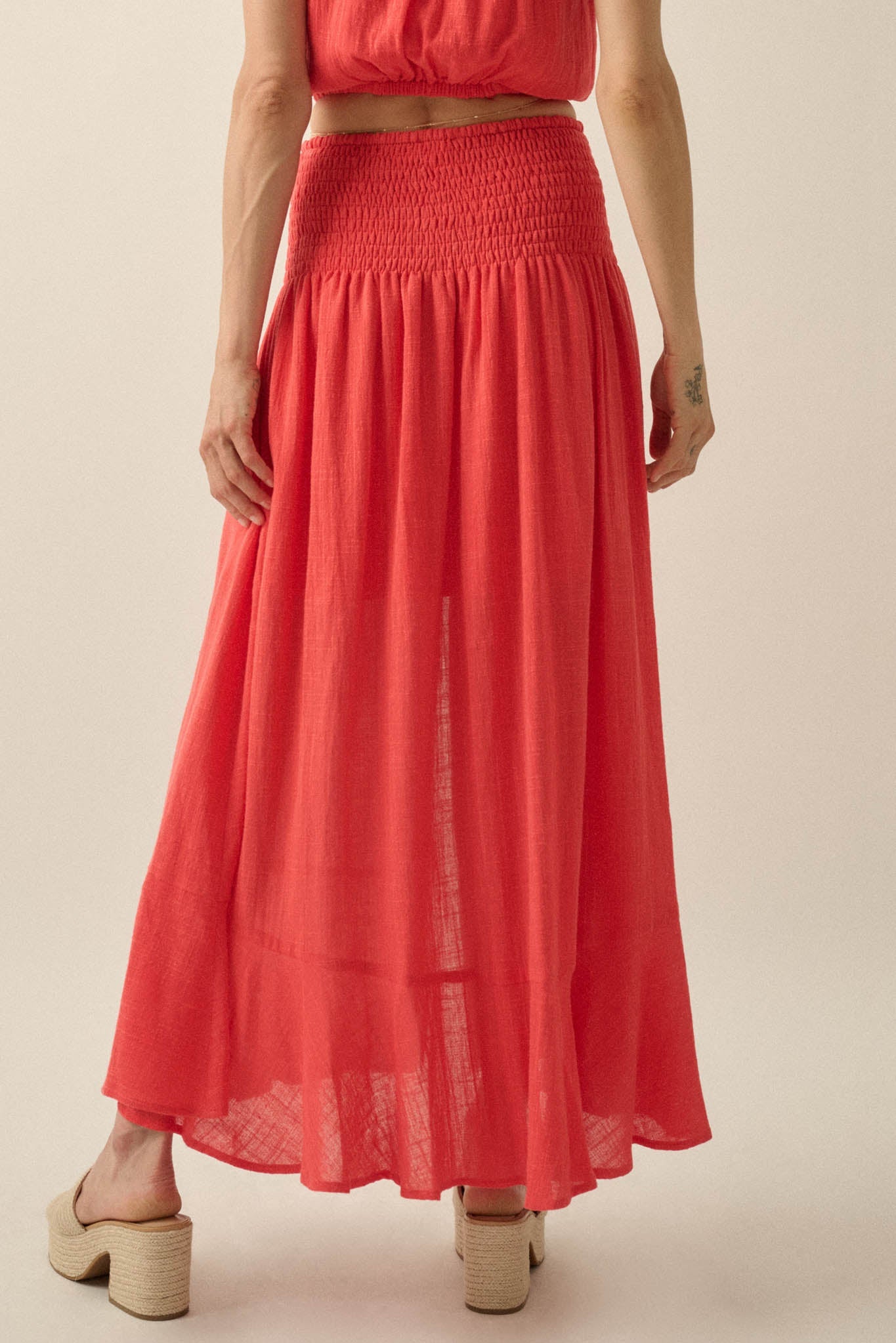 Free As Can Be Cotton Gauze Button-Front Maxi Skirt