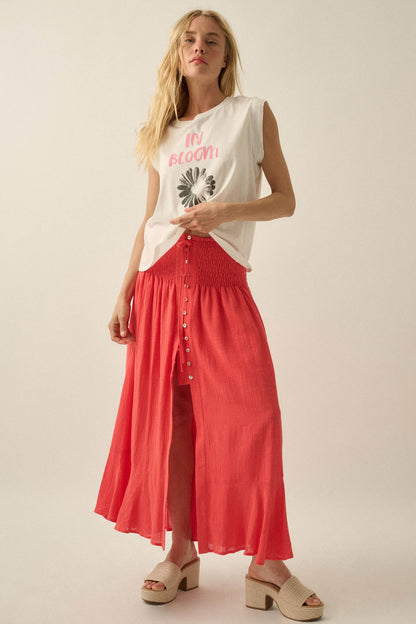 Free As Can Be Cotton Gauze Button-Front Maxi Skirt