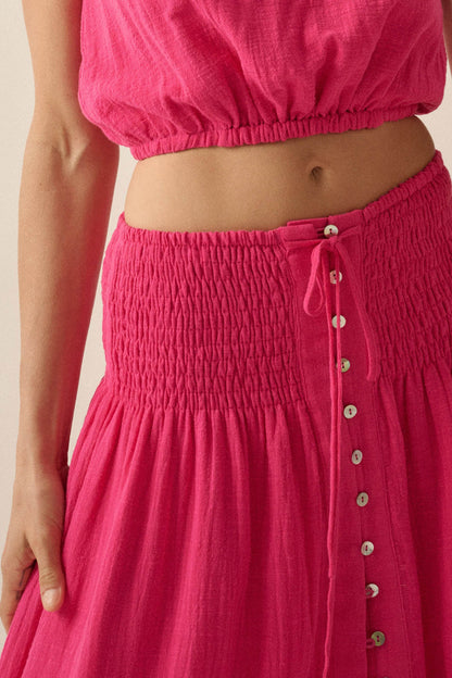Free As Can Be Cotton Gauze Button-Front Maxi Skirt