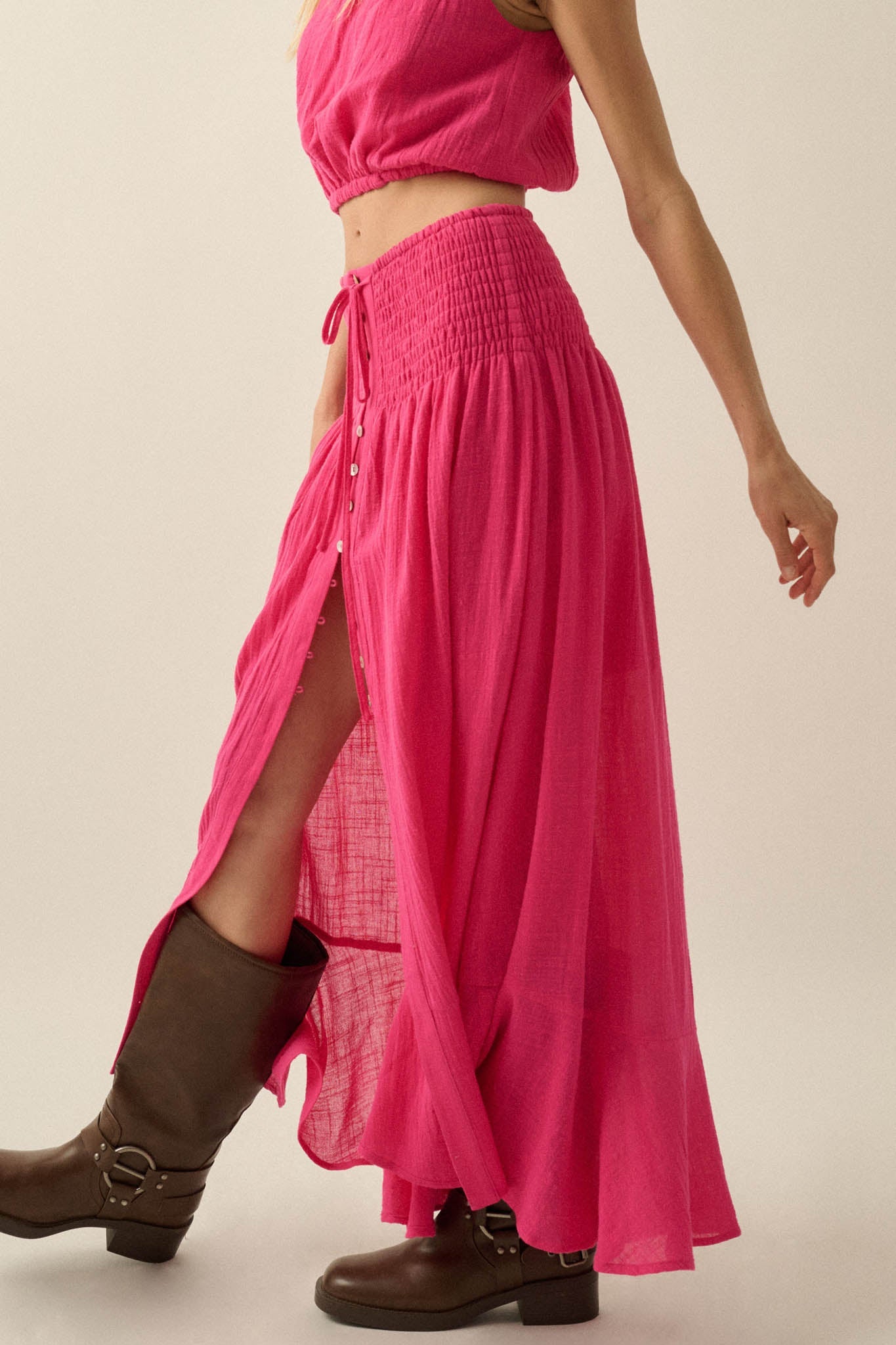 Free As Can Be Cotton Gauze Button-Front Maxi Skirt