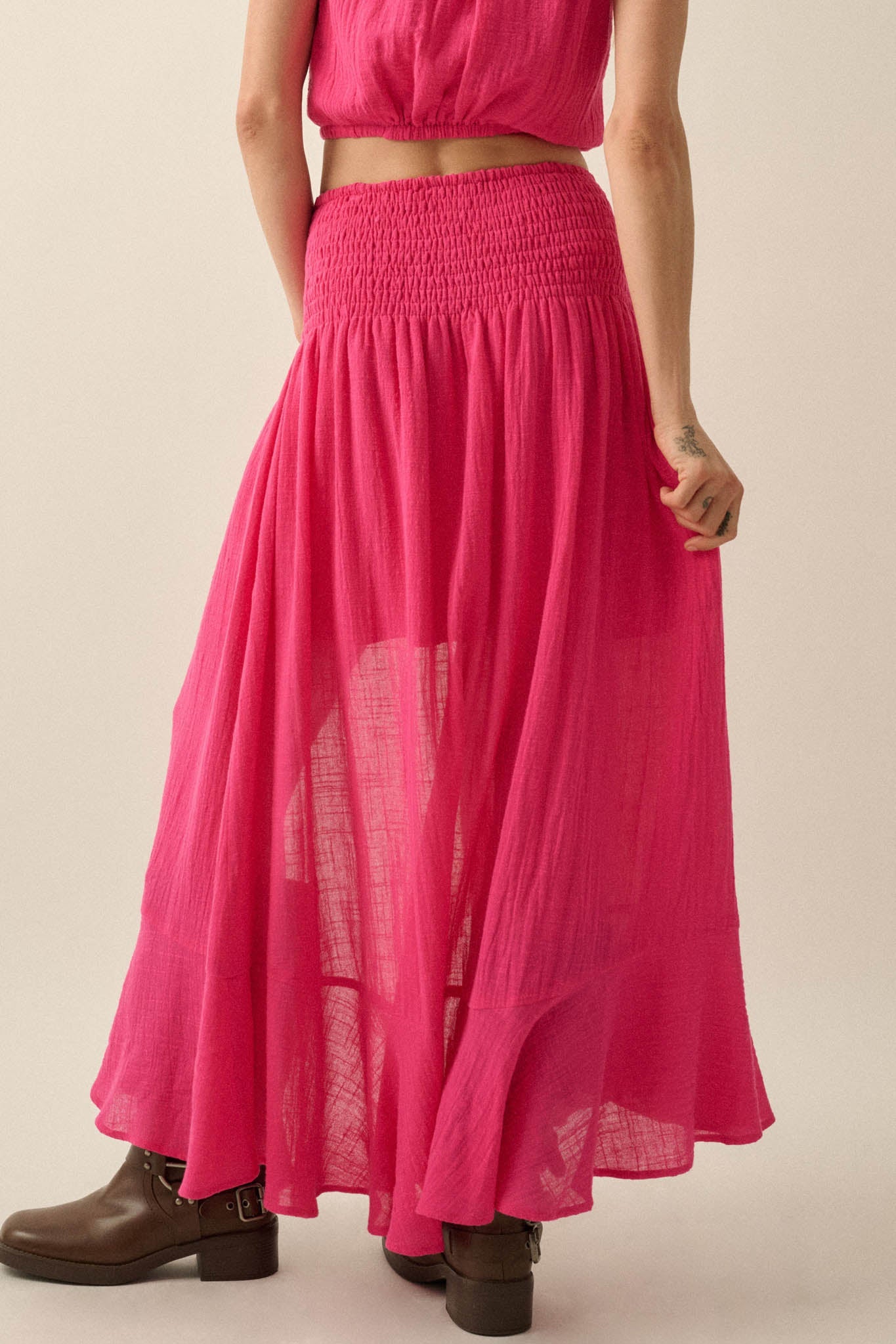Free As Can Be Cotton Gauze Button-Front Maxi Skirt