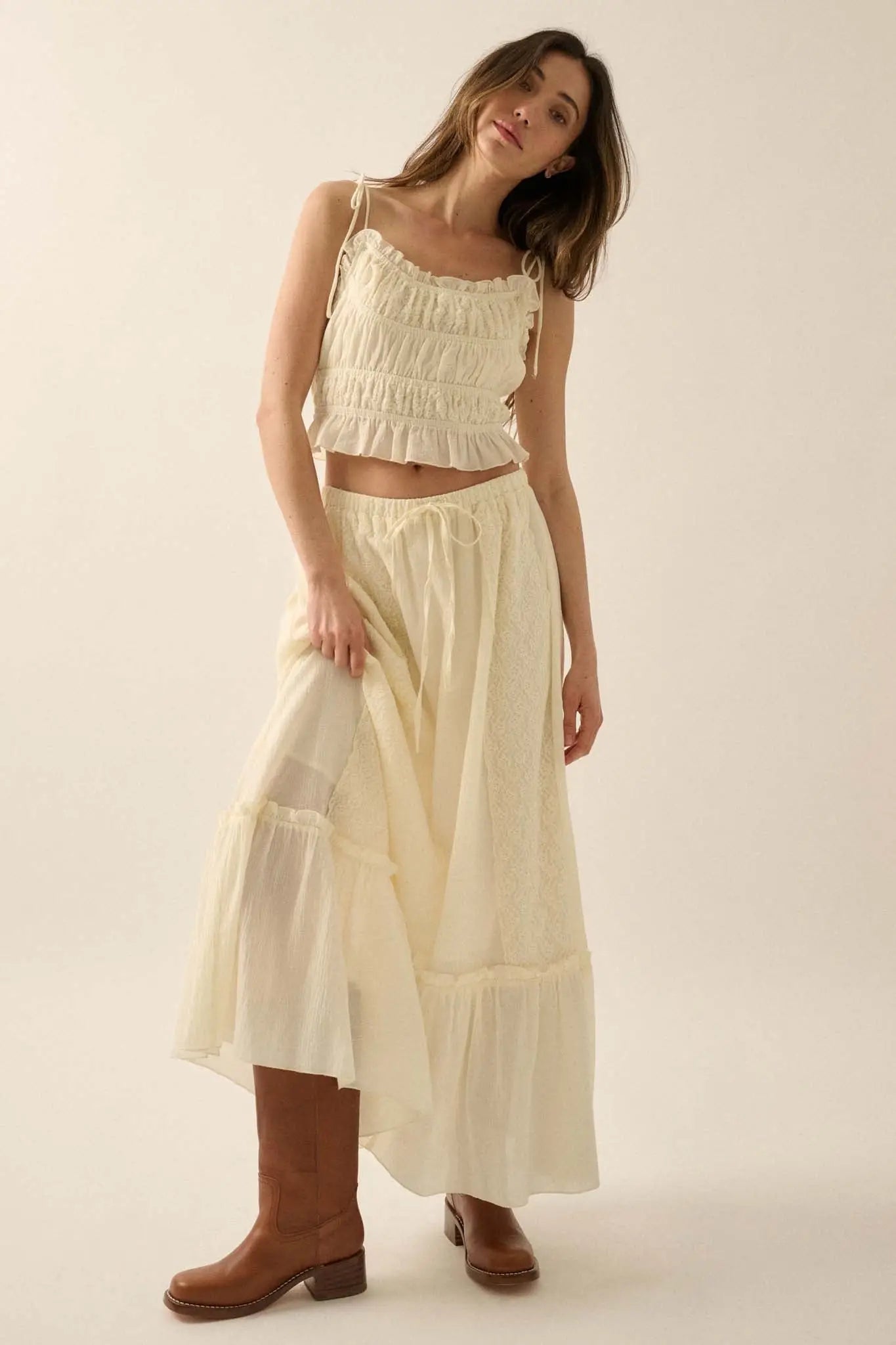 Saving Grace Lace and Cotton Ruffle Cami Top