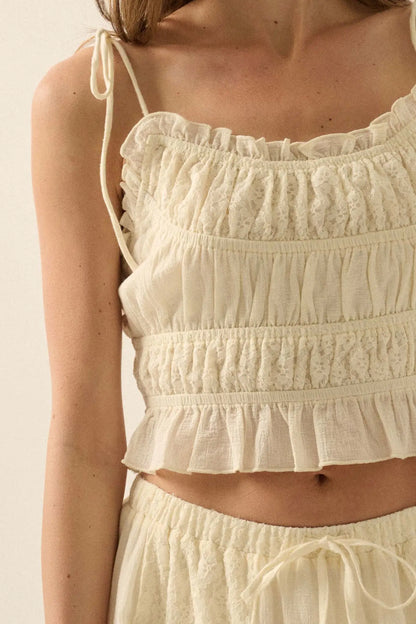 Saving Grace Lace and Cotton Ruffle Cami Top