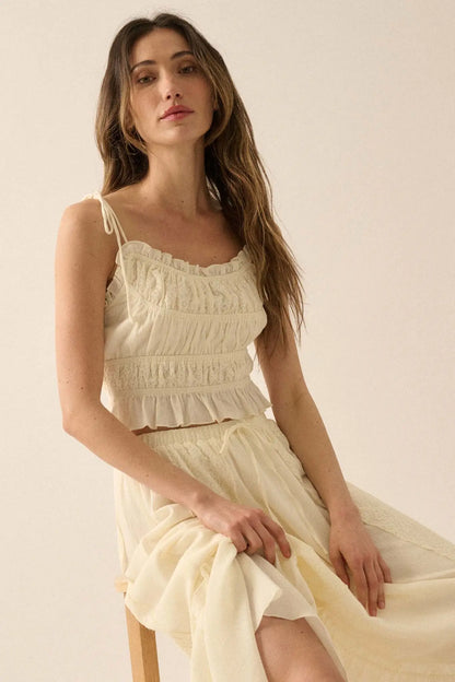 Saving Grace Lace and Cotton Ruffle Cami Top