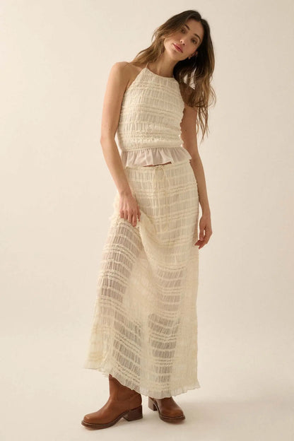 Soft Whispers Ruffled Chiffon Open-Back Halter Top