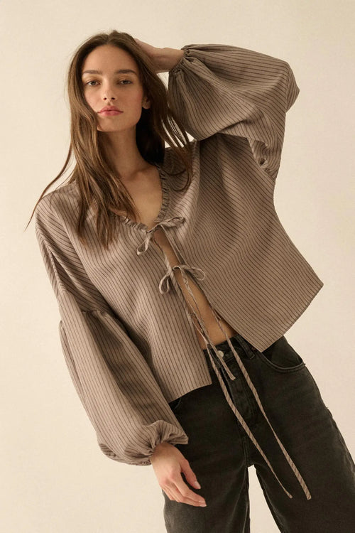 Love Me True Tie-Front Balloon-Sleeve Peasant Top