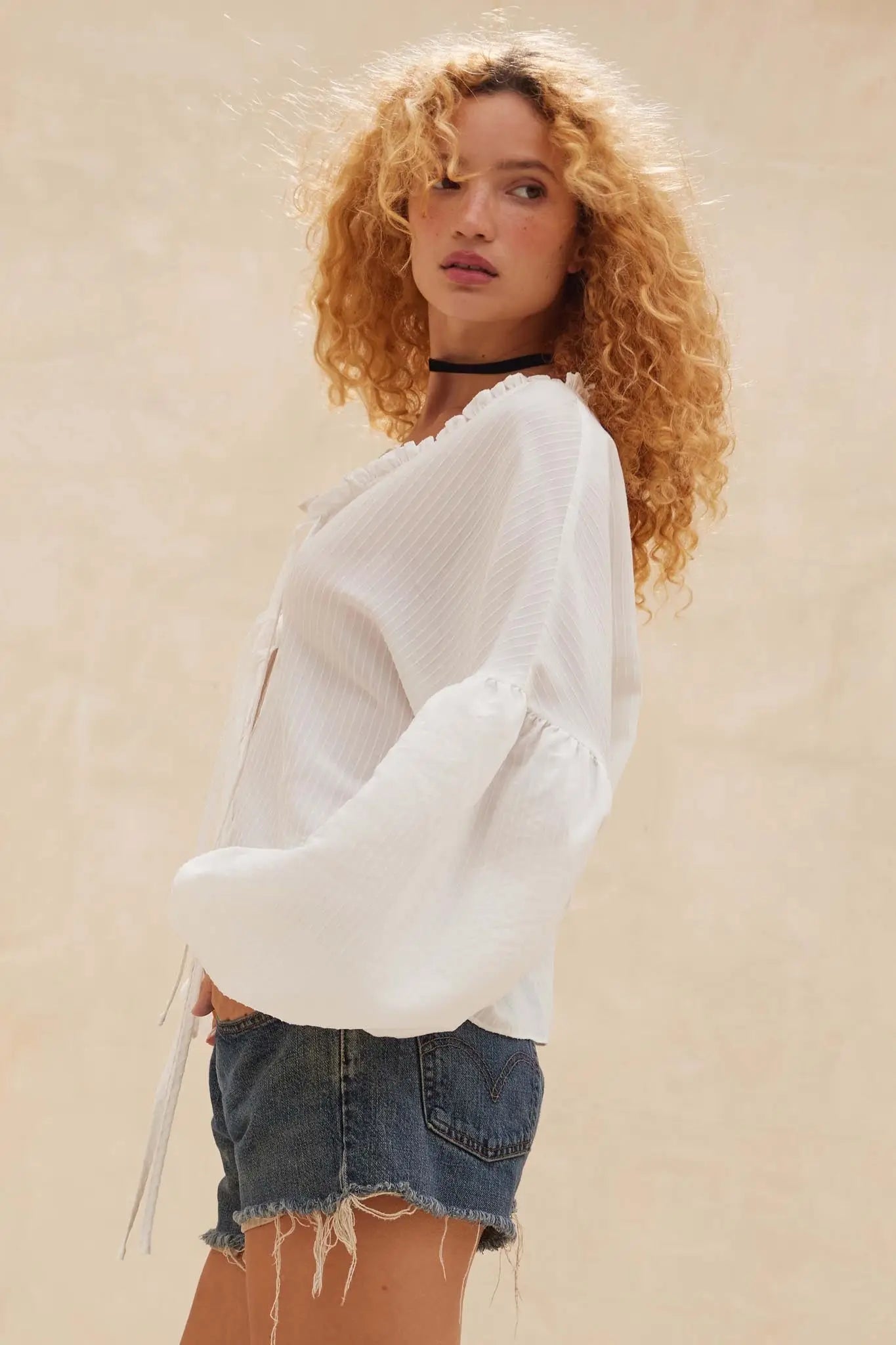 Love Me True Tie-Front Balloon-Sleeve Peasant Top