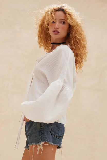 Love Me True Tie-Front Balloon-Sleeve Peasant Top