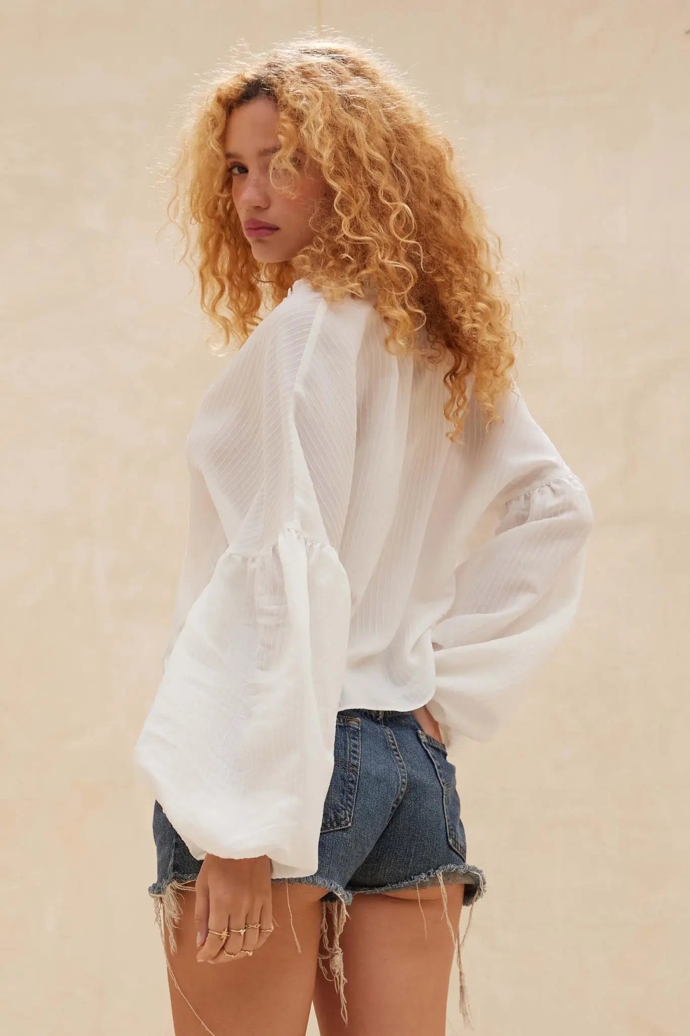 Love Me True Tie-Front Balloon-Sleeve Peasant Top
