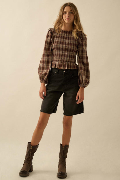 Come Together Plaid Detachable-Sleeve Peasant Top