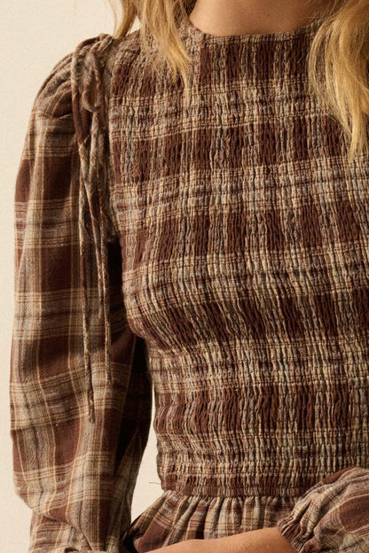 Come Together Plaid Detachable-Sleeve Peasant Top