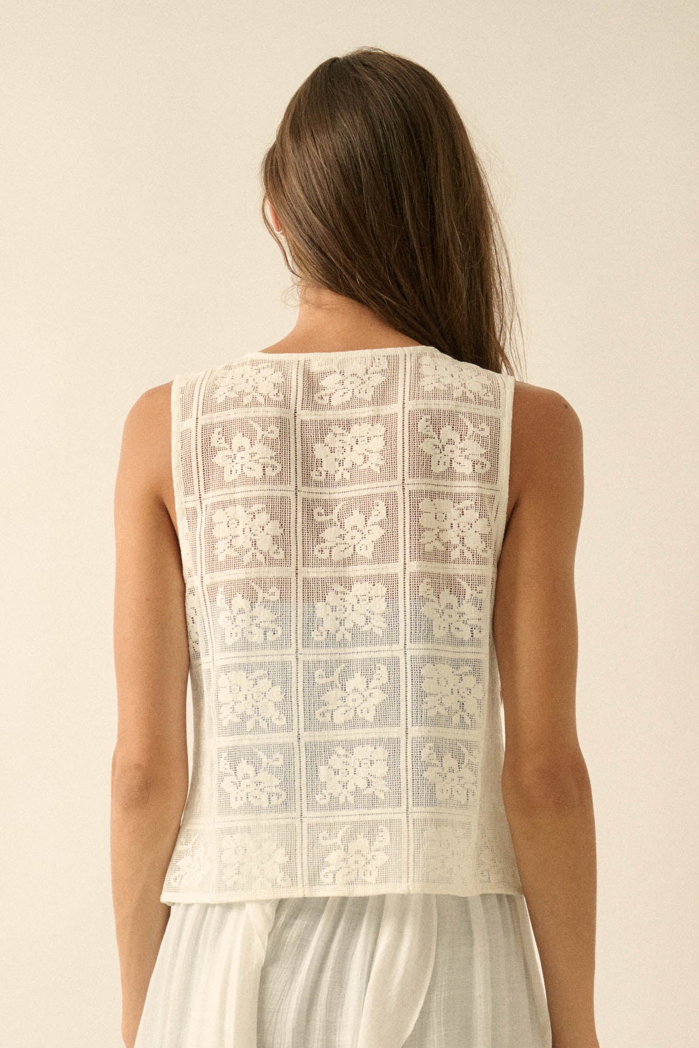 Gentle Soul Floral Lace Tie-Front Vest Top