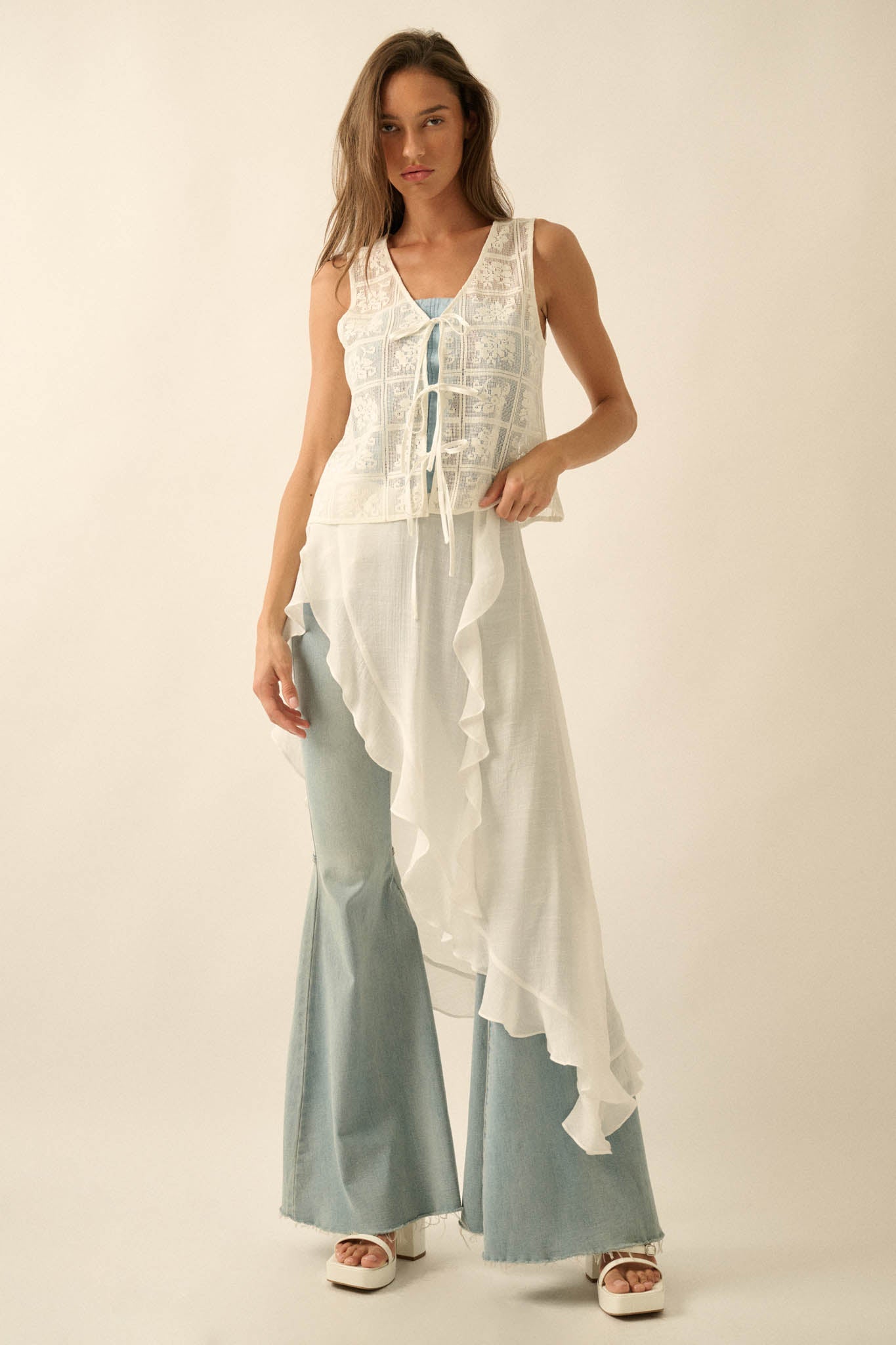 Gentle Soul Floral Lace Tie-Front Vest Top