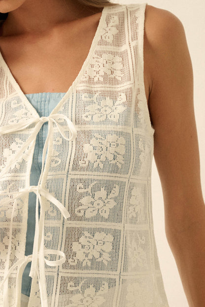 Gentle Soul Floral Lace Tie-Front Vest Top