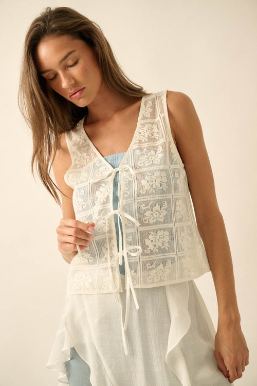 Gentle Soul Floral Lace Tie-Front Vest Top