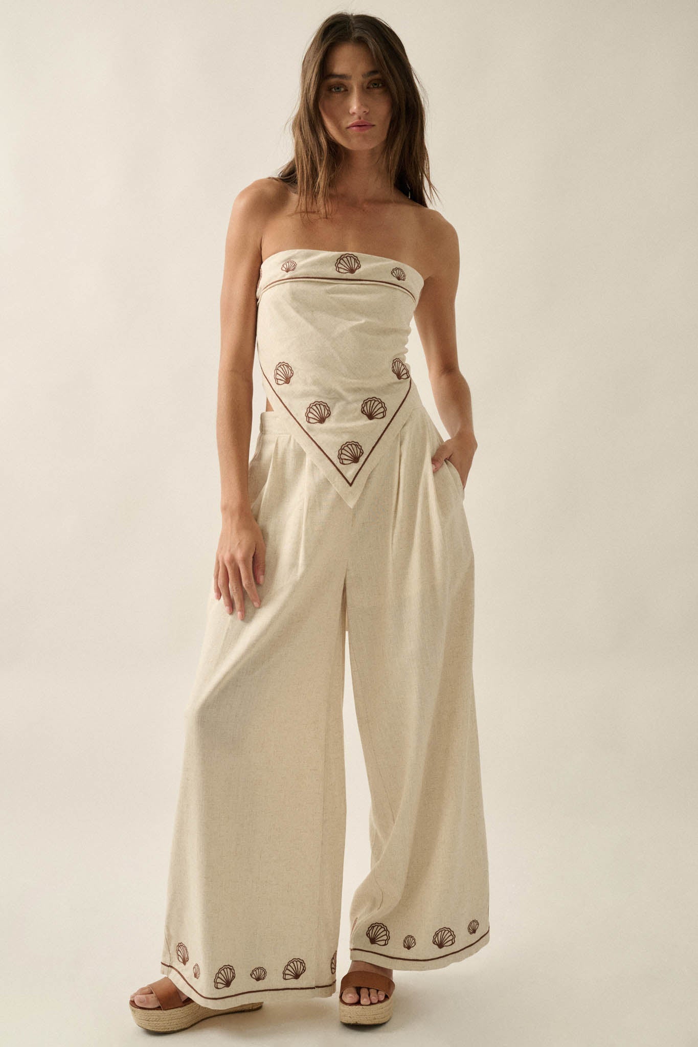 Shore Thing Sell-Embroidered Strapless Bandana Top
