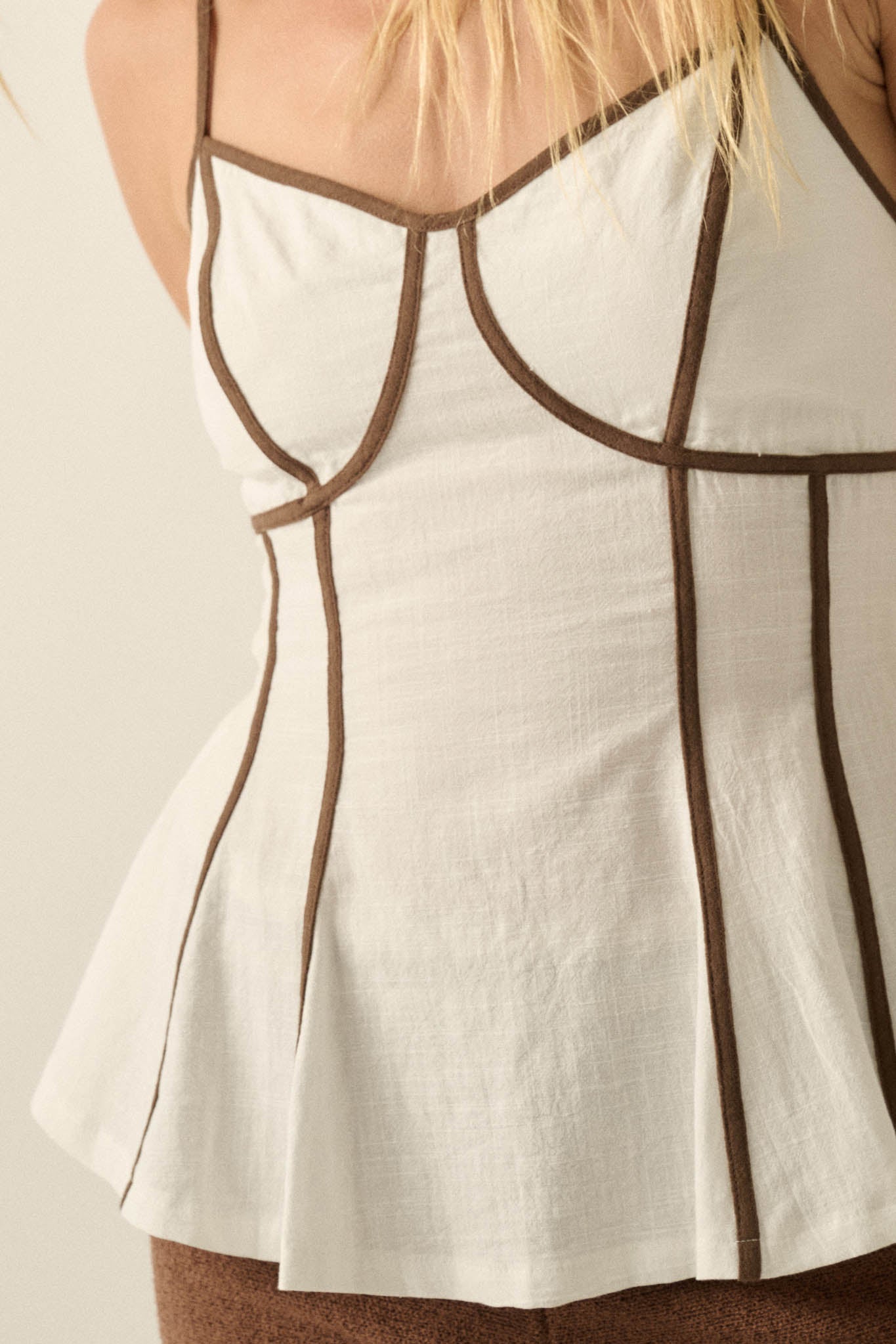 Breathe Easy Cotton Piping-Trim Peplum Cami Top