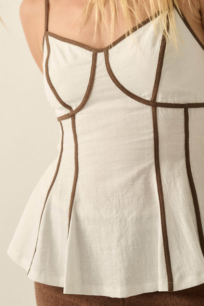 Breathe Easy Cotton Piping-Trim Peplum Cami Top