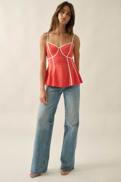 Breathe Easy Cotton Piping-Trim Peplum Cami Top
