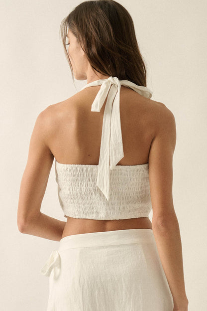 Fresh Flowers Embroidered Cotton Cropped Halter Top