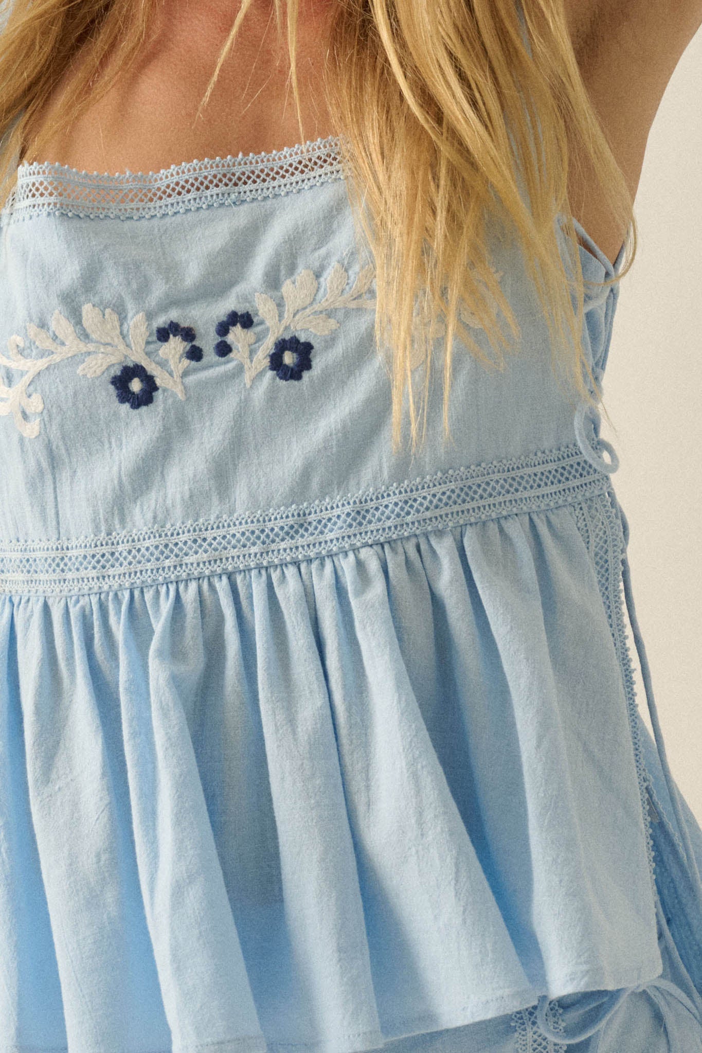 Petal Party Floral-Embroidered Babydoll Tank Top