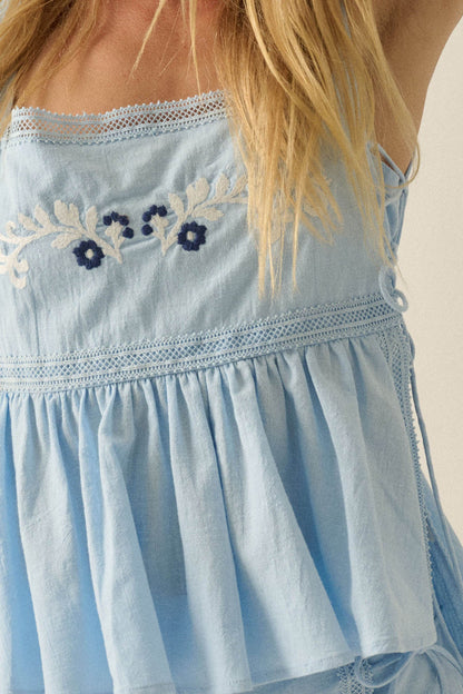 Petal Party Floral-Embroidered Babydoll Tank Top