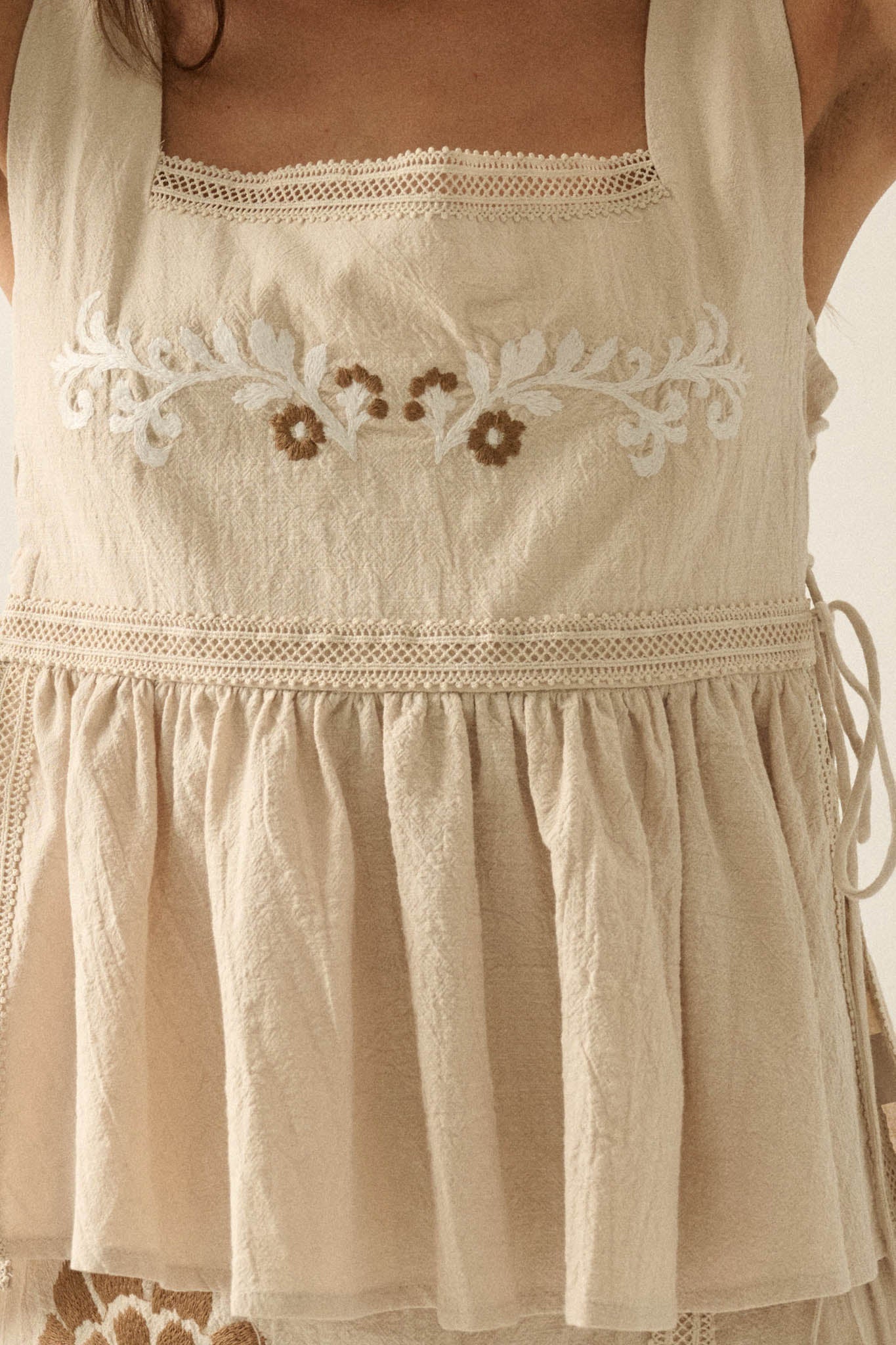 Petal Party Floral-Embroidered Babydoll Tank Top
