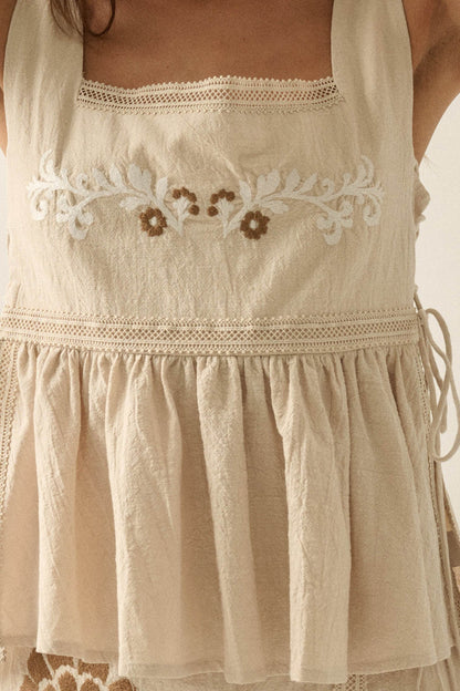 Petal Party Floral-Embroidered Babydoll Tank Top