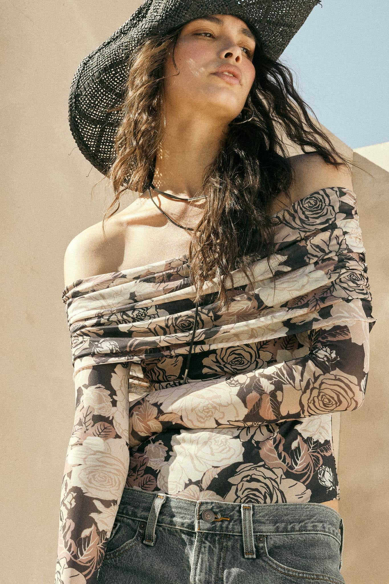 Night Garden Floral Mesh Foldover Bodysuit