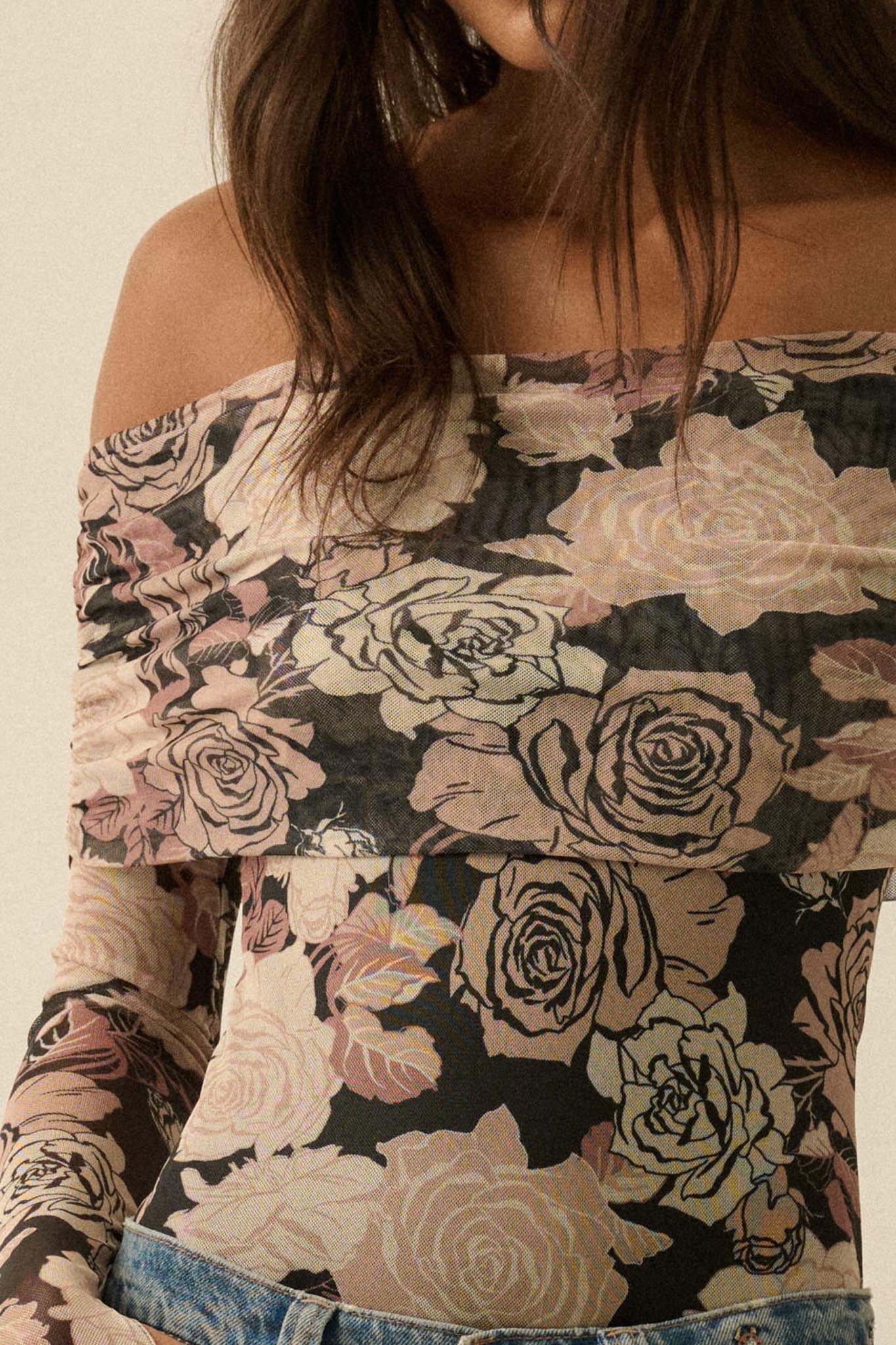Night Garden Floral Mesh Foldover Bodysuit