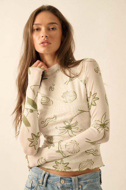 Sea You Later Nautical Mesh Layered Tie-Front Top