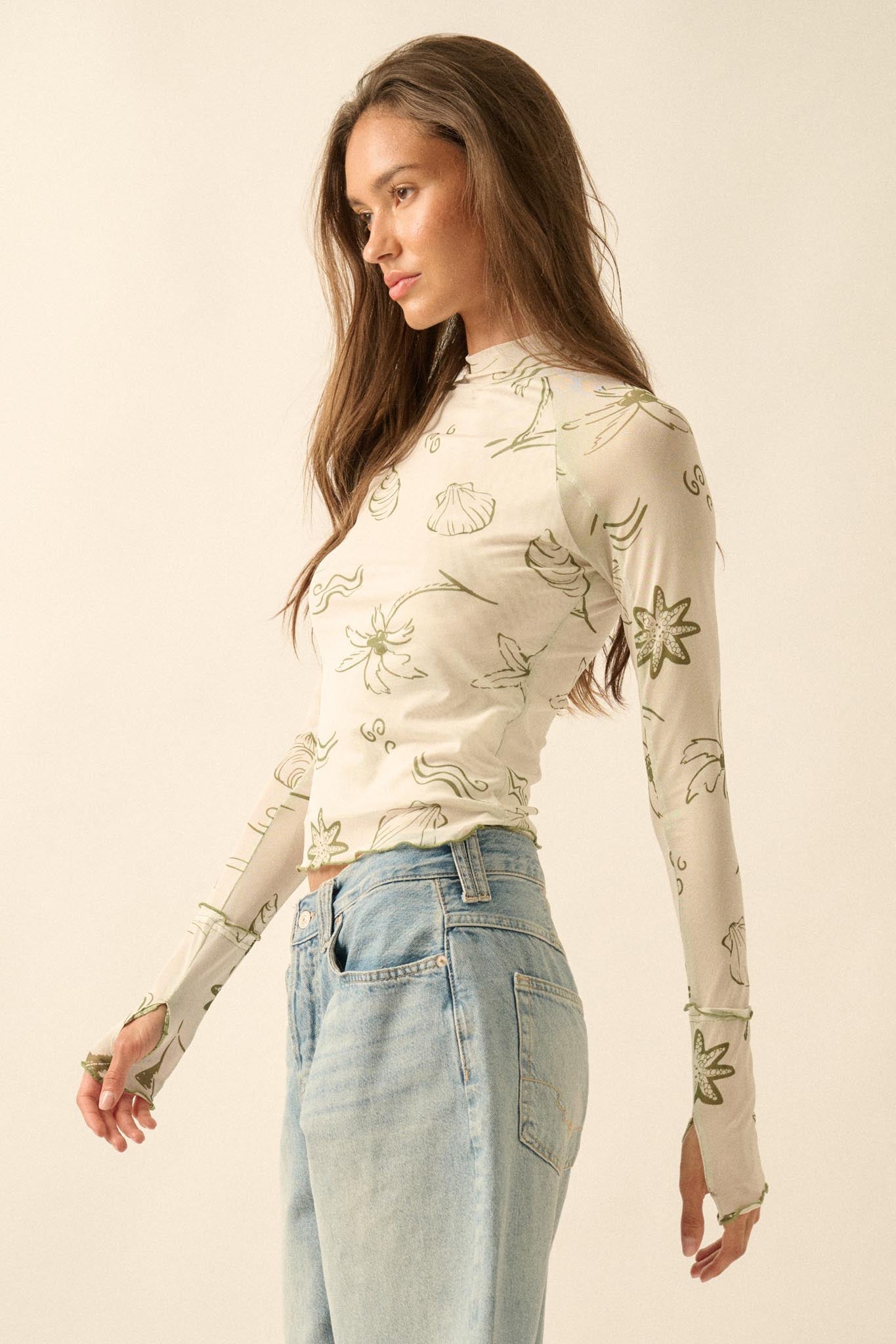Sea You Later Nautical Mesh Layered Tie-Front Top