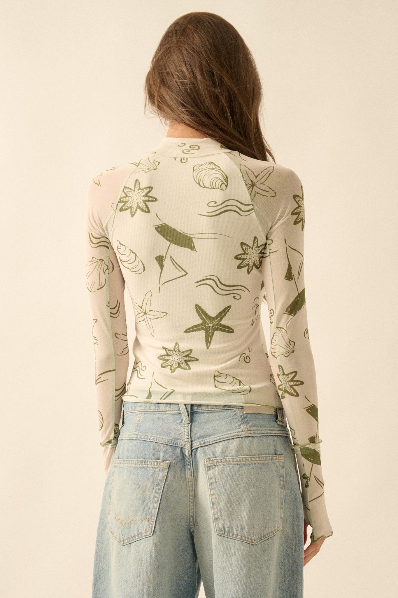 Sea You Later Nautical Mesh Layered Tie-Front Top