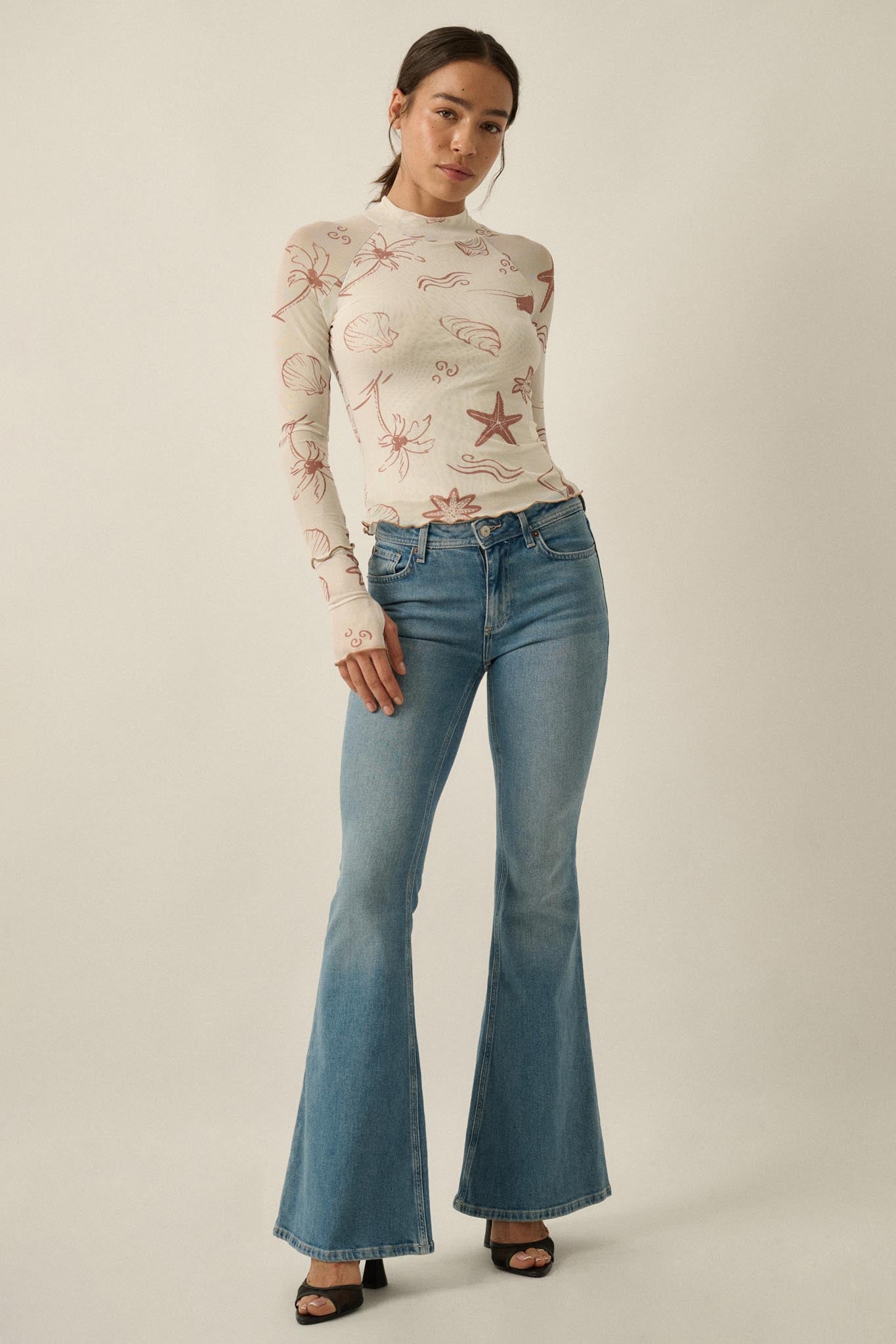 Sea You Later Nautical Mesh Layered Tie-Front Top