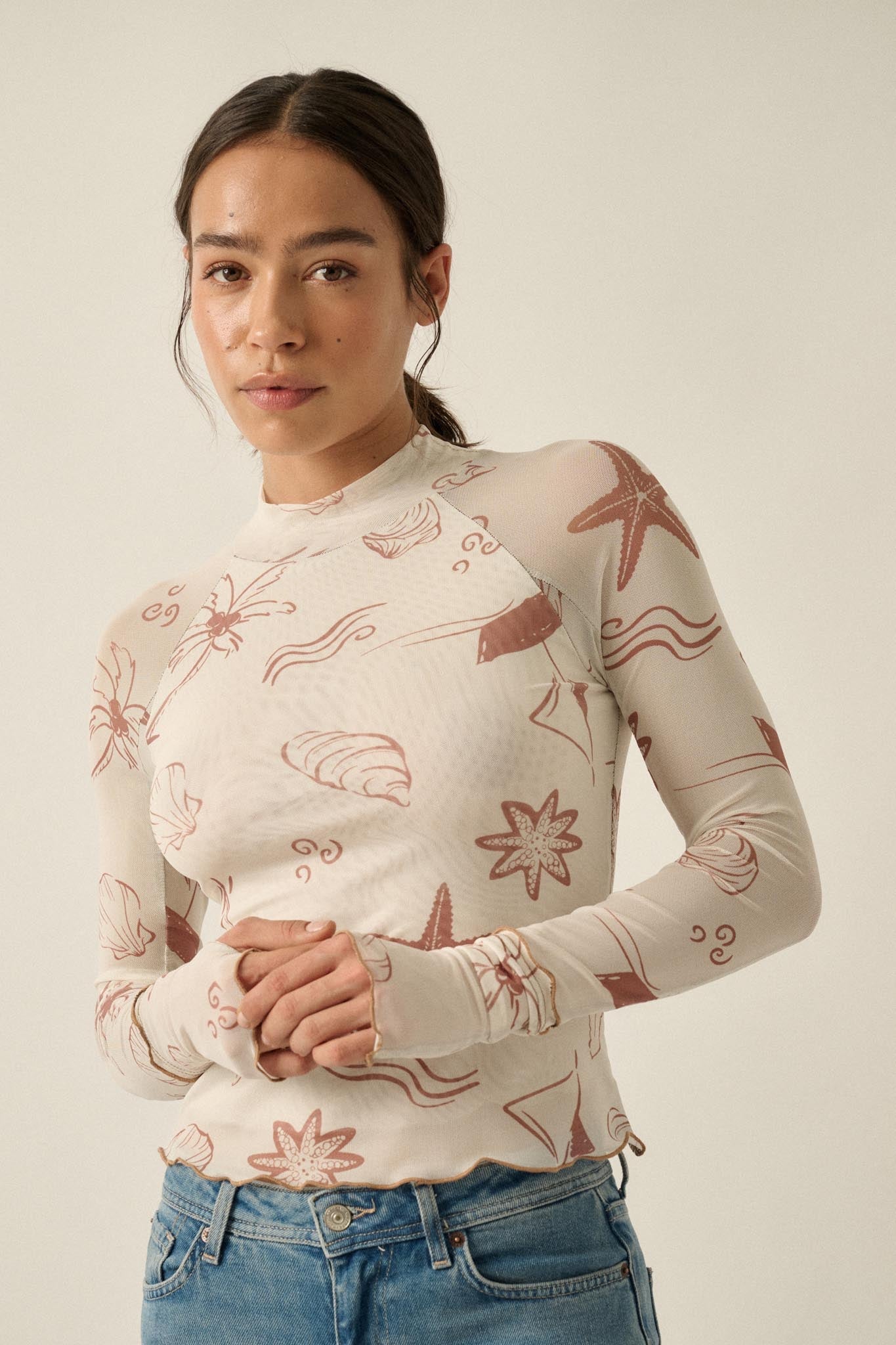 Sea You Later Nautical Mesh Layered Tie-Front Top