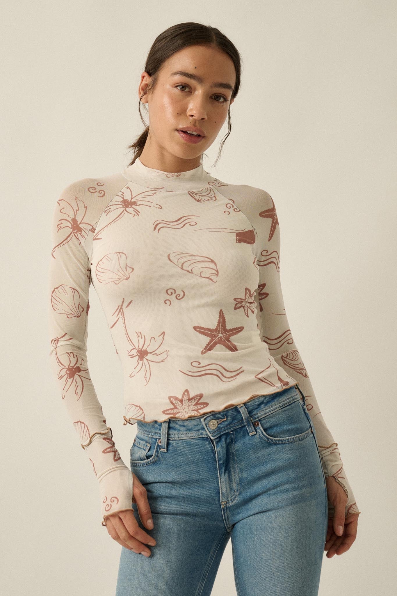 Sea You Later Nautical Mesh Layered Tie-Front Top