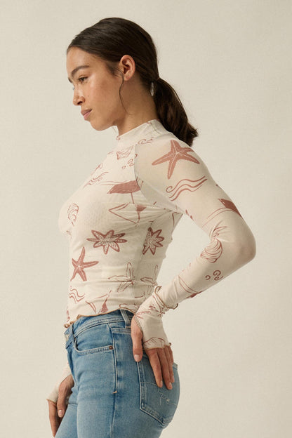 Sea You Later Nautical Mesh Layered Tie-Front Top