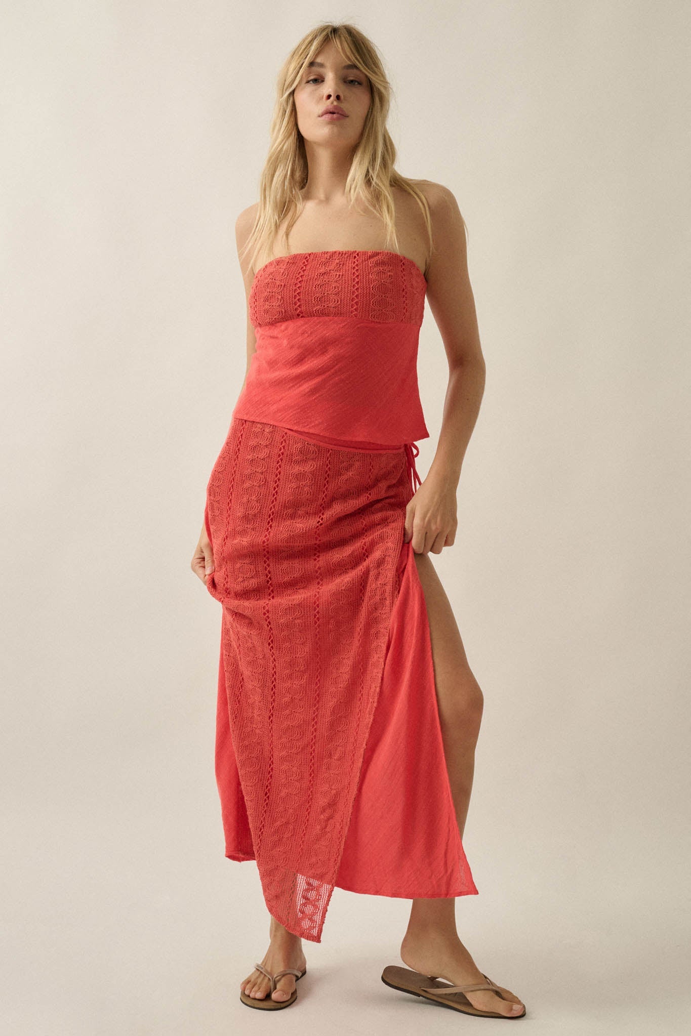 Easy Going Cotton Gauze and Lace Strapless Top