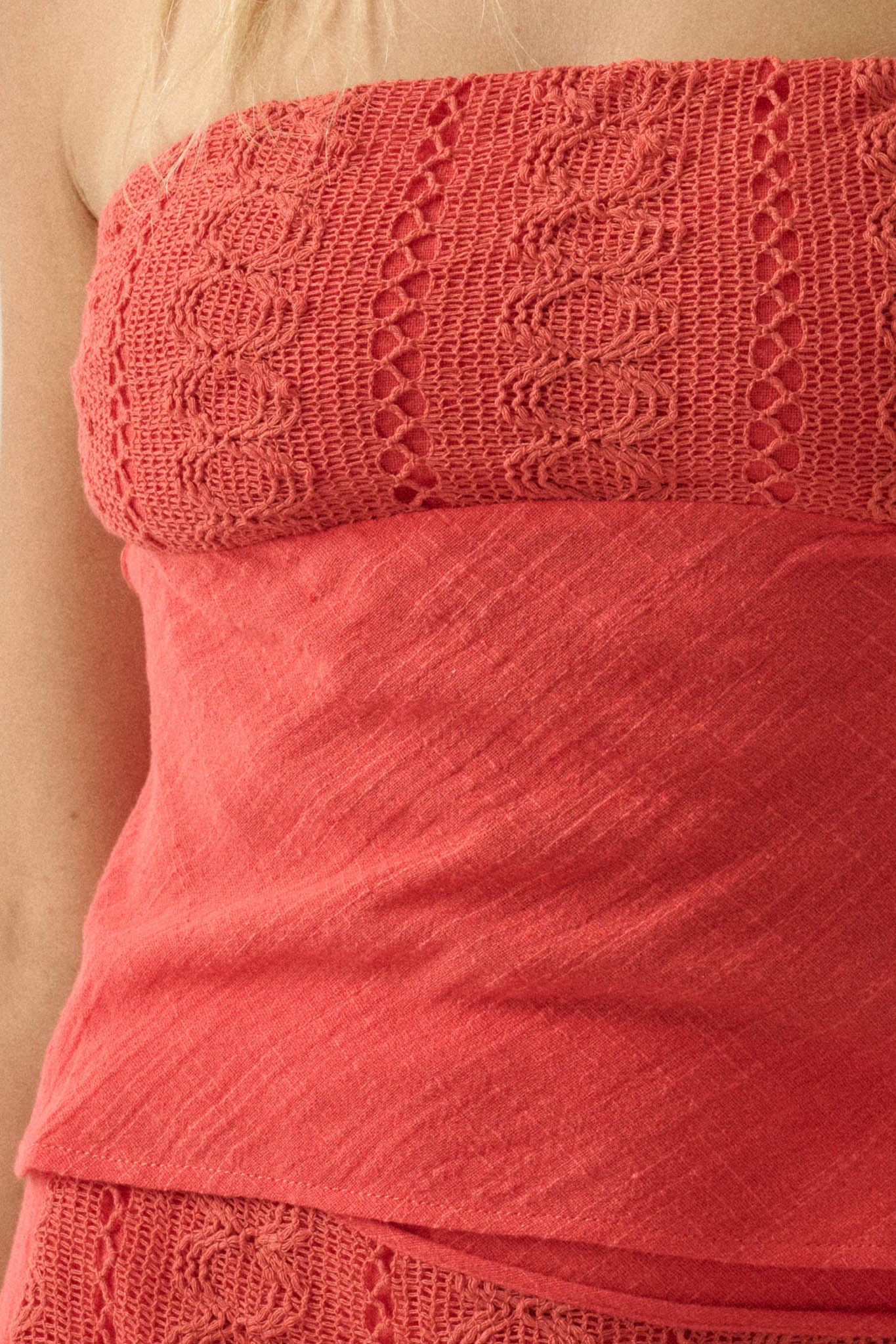 Easy Going Cotton Gauze and Lace Strapless Top